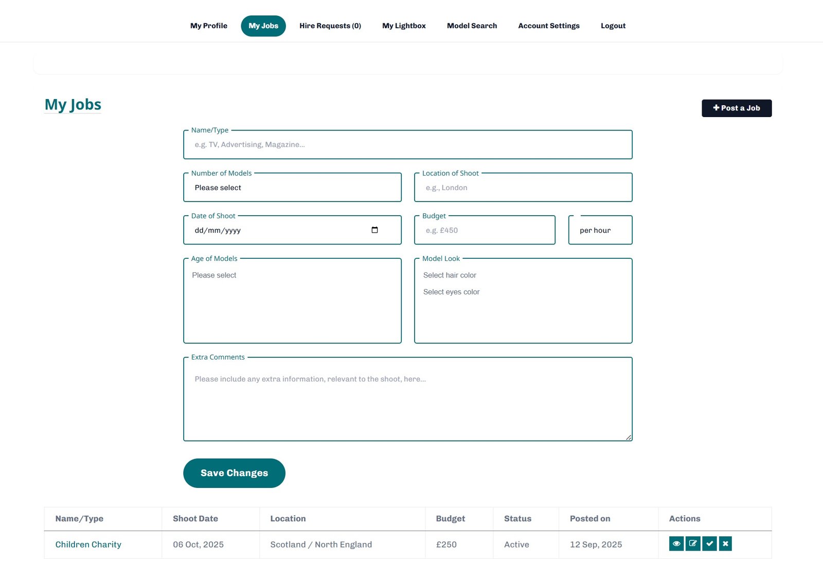 Post a casting form screenshot